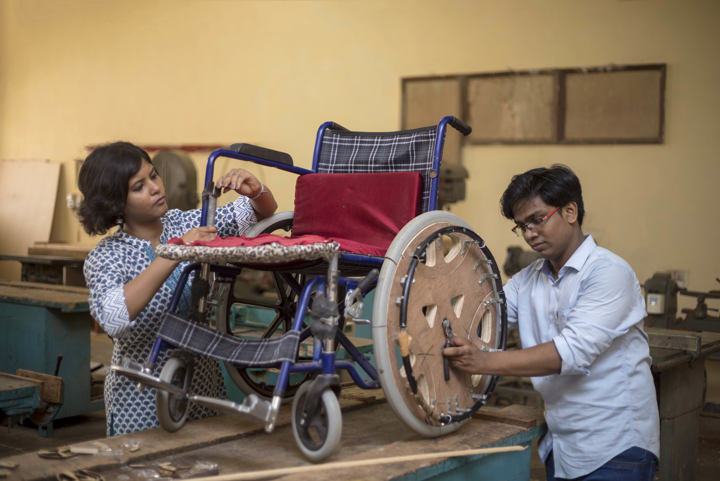 Amit Kumar and Rituparna Guha working on their wheelchair design